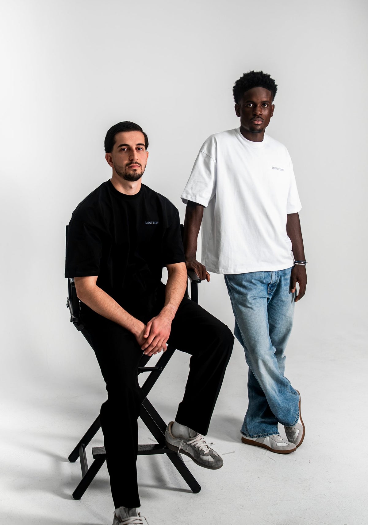 The Forge Tee in Ferro Black and in Marshmallow White