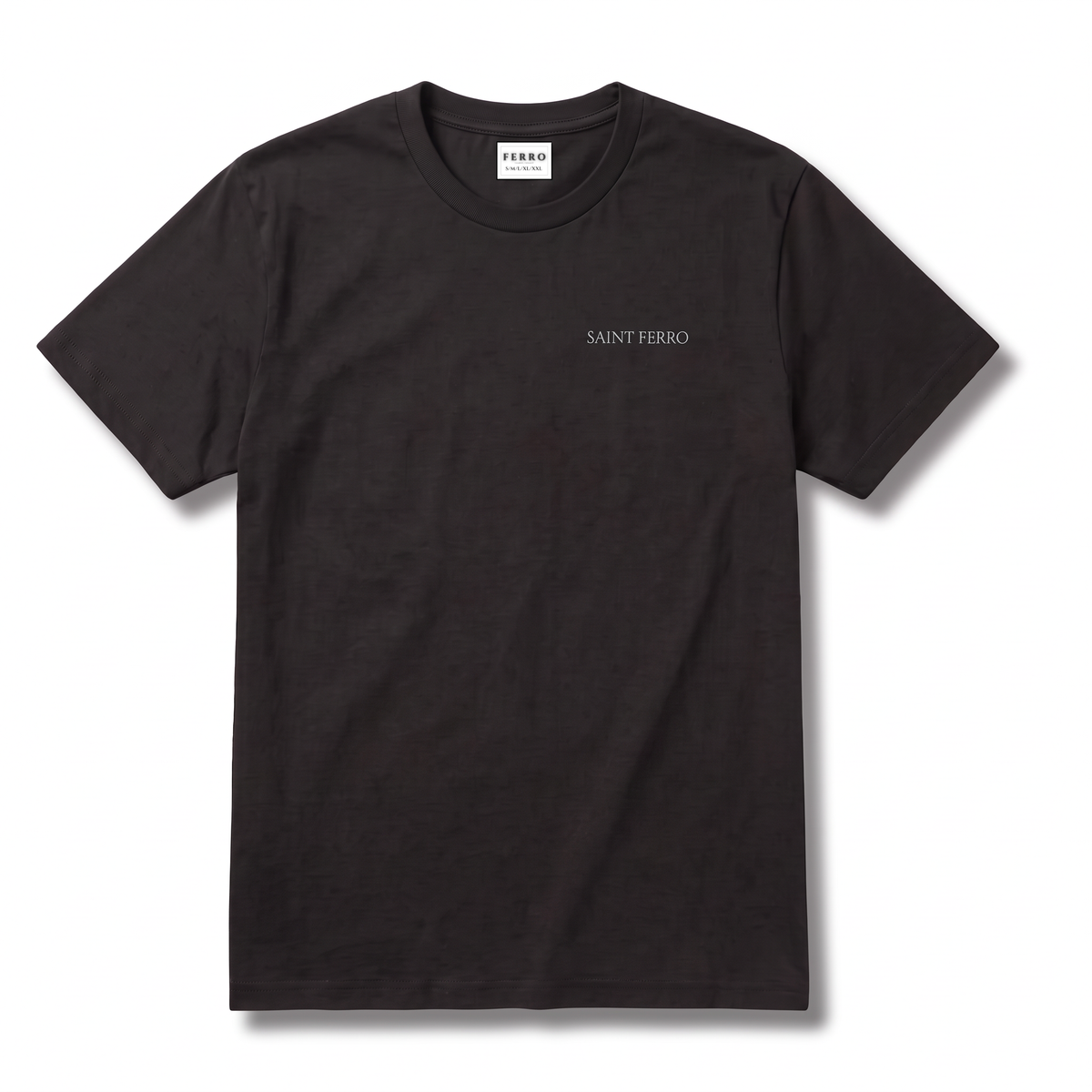 Saint Ferro The Forge Tee — Ferro Black, Vorderseite mit SAINT FERRO auf der linken Brust, Drop 001