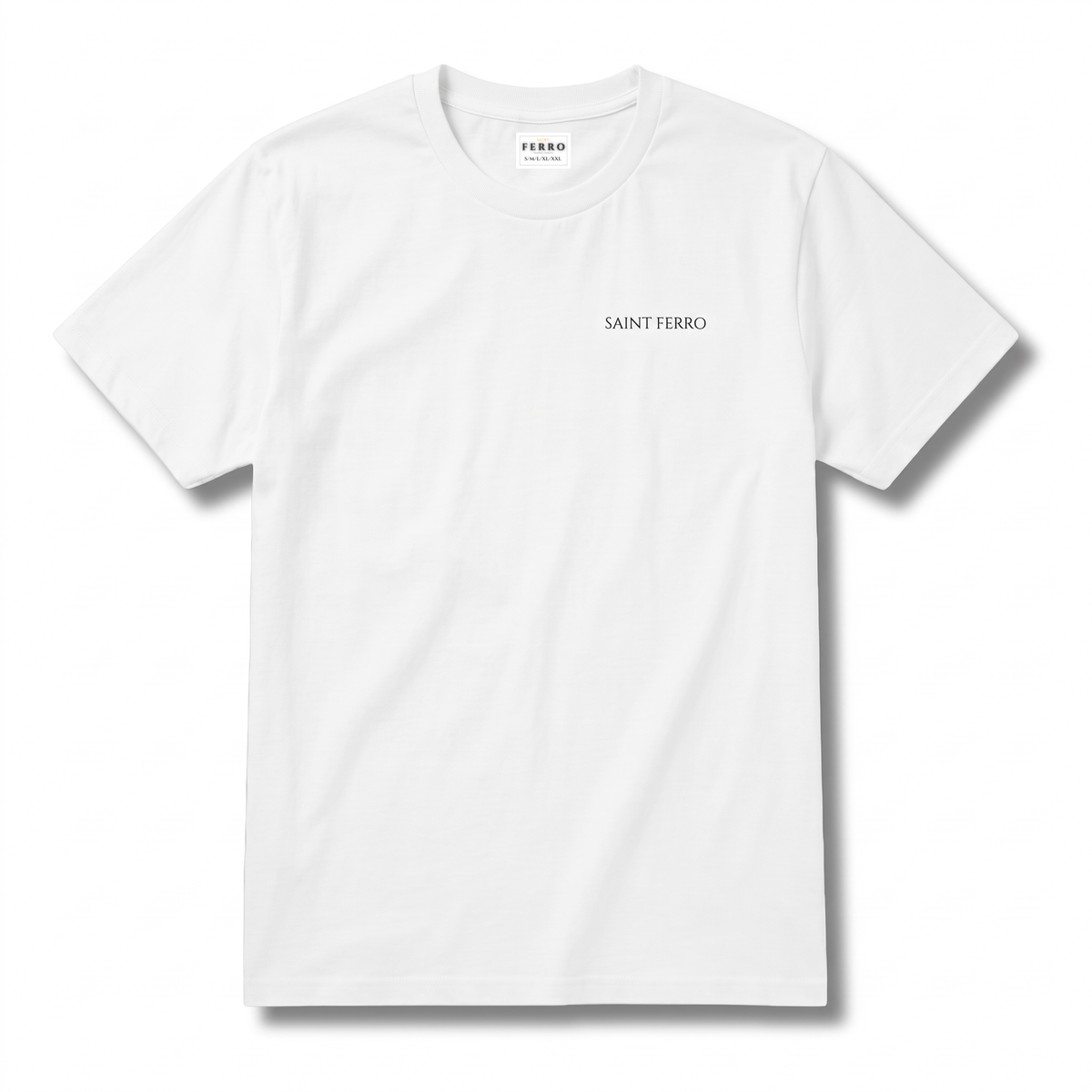 Saint Ferro The Forge Tee — Marshmallow White, soft-washed, Vorderseite mit SAINT FERRO auf der linken Brust, Drop 001